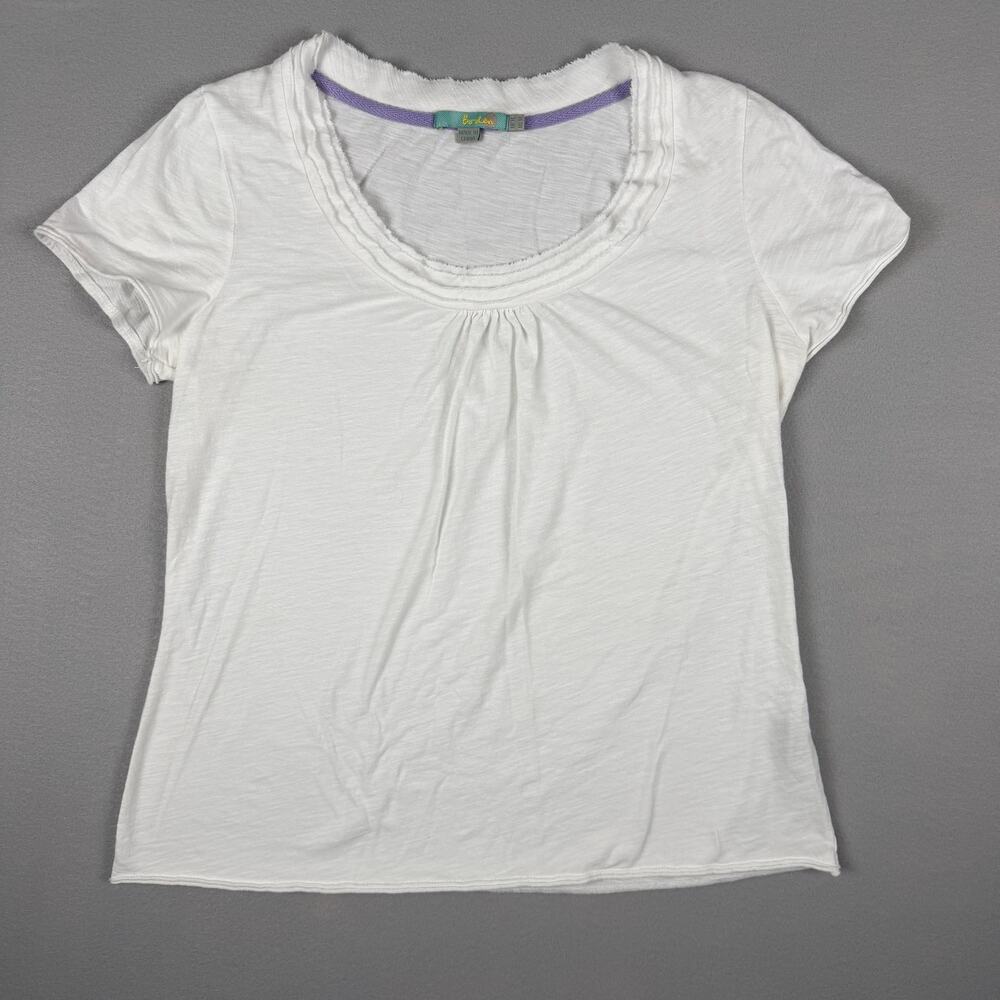 Boden White Slub Cotton Scoop Neck Pintuck Tee Top women’s US 14 UK 18 basics